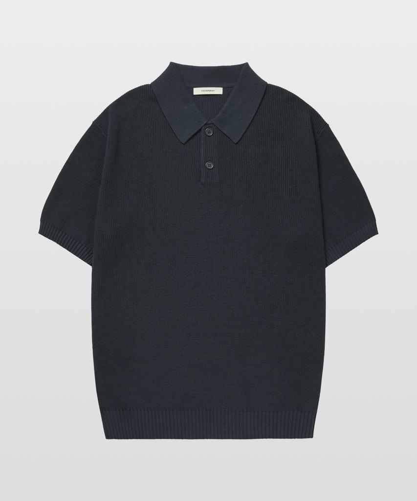 MANNERGRAM Textured Cotton 100% Polo Short Sleeve Knit Faded Navy