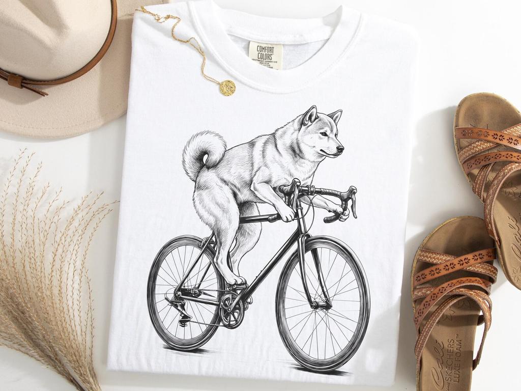 Shiba Inu Riding Bike Shirt, Vintage Cycling Tee