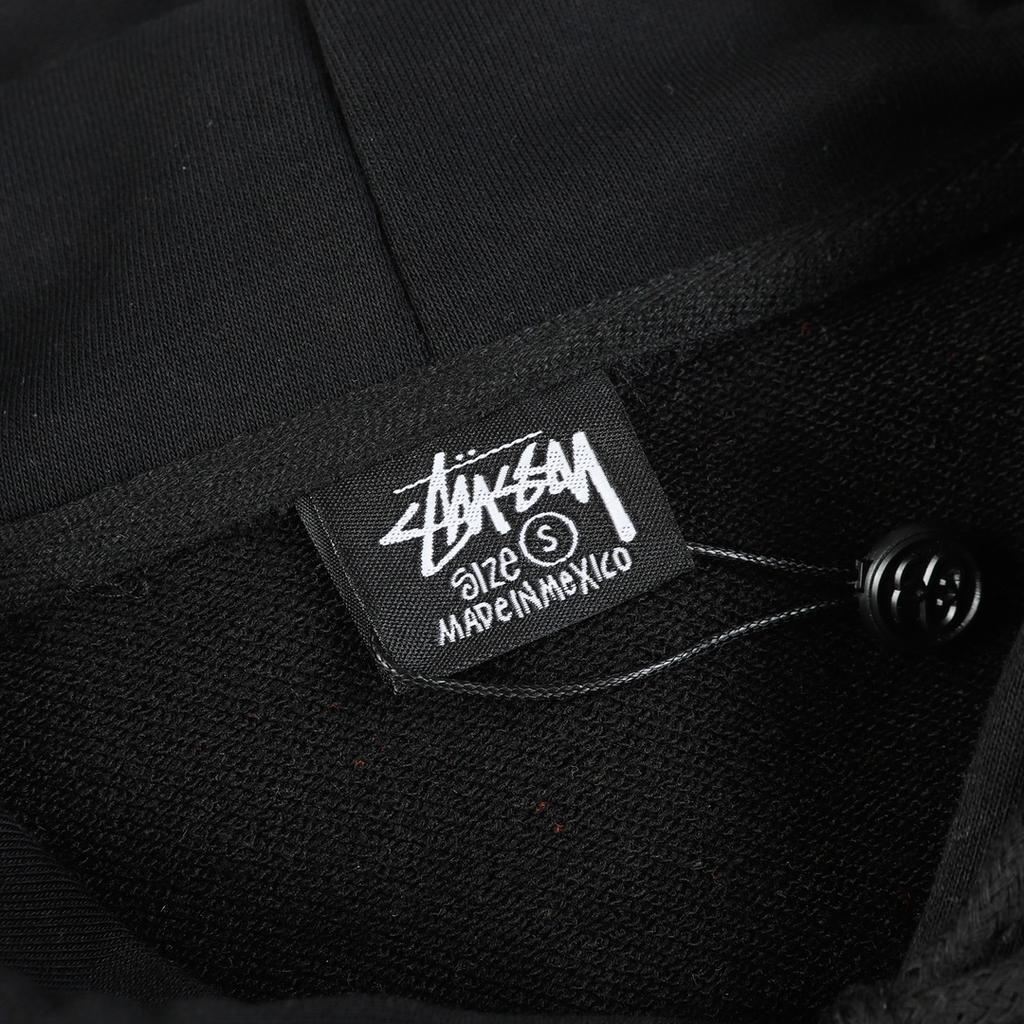 Stussy 2025 Новая весна и осень свободная толстовка большого размера с тонкими принтами черного цвета с 8 узорами из хлопка с капюшоном для пары