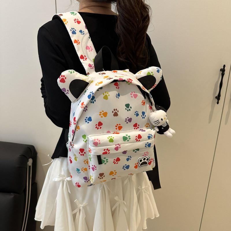 Cute Cat Paws Print Student Backpack With Laptop Pocket For School And Leisure