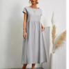Европейское и американское однотонное свободное платье без рукавов из хлопка и льна с карманами