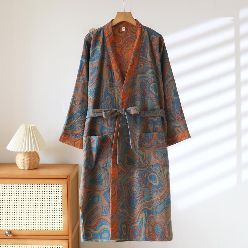 Женская юката из жаккардового хлопка в стиле ретро: Легкая ночная рубашка и пижама в стиле кимоно на весну/осень.