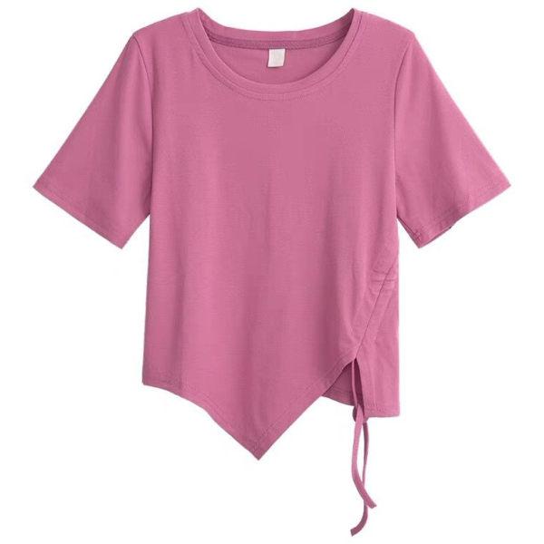 Летние нестандартные футболки с коротким рукавом для женщин, тонкий хлопок, однотонный, со шнурком, повседневная тонкая футболка Harajuku Student Y2k укороченные топы
