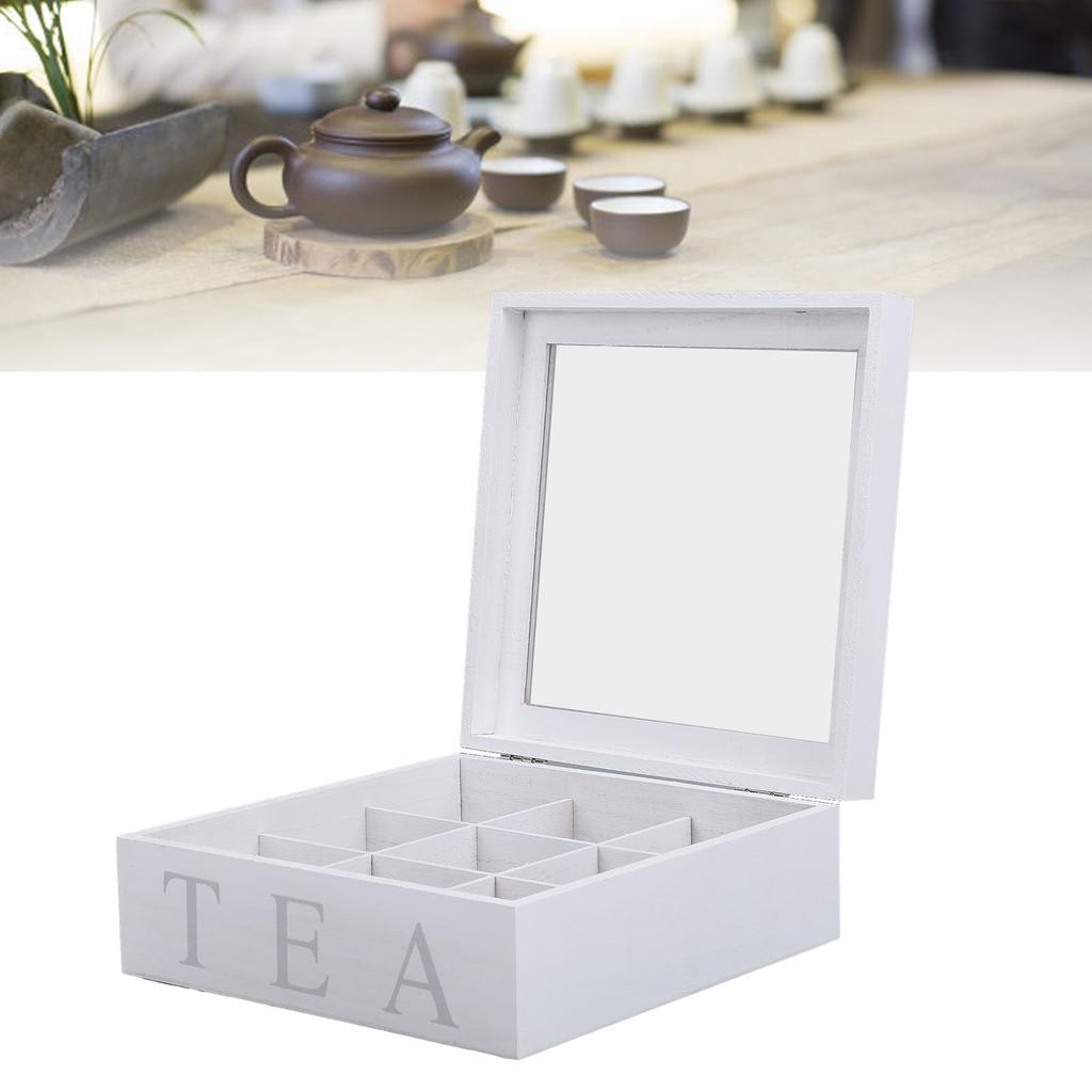 Wooden Tea Storage with Clear Acrylic Top Window 9 Compartments Eco Friendly Tea Bag Holder Multi Functional Storage Box