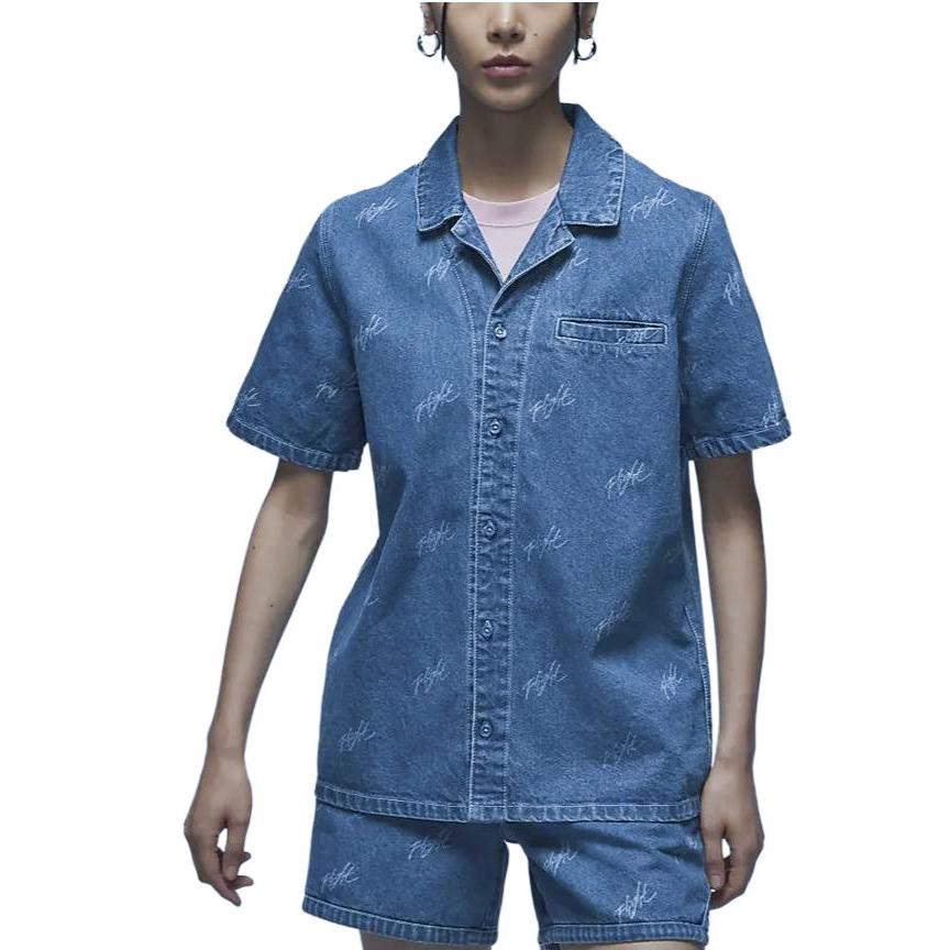 Jordan Повседневная свободная джинсовая куртка с принтом букв по всей поверхности, женская верхняя одежда, цвет Stone-Blue FN5770-453