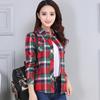 Women's Spring and Autumn Plaid Shirt Casual Long Sleeve Pocket Cotton Shirt