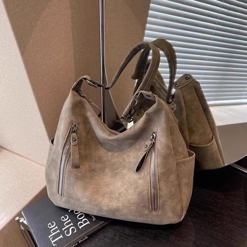 Versatile Matte Retro Crossbody Bag for Women Versatile Texture Zipper Decoration Commuter Shoulder Large Capacity Autumn