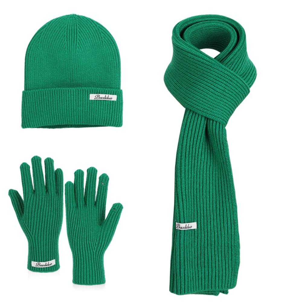 Solid Color Hat Scarf Gloves Set Warm Winter Beanie Hat Neck Protector Thermal Knit Cap  Skiing