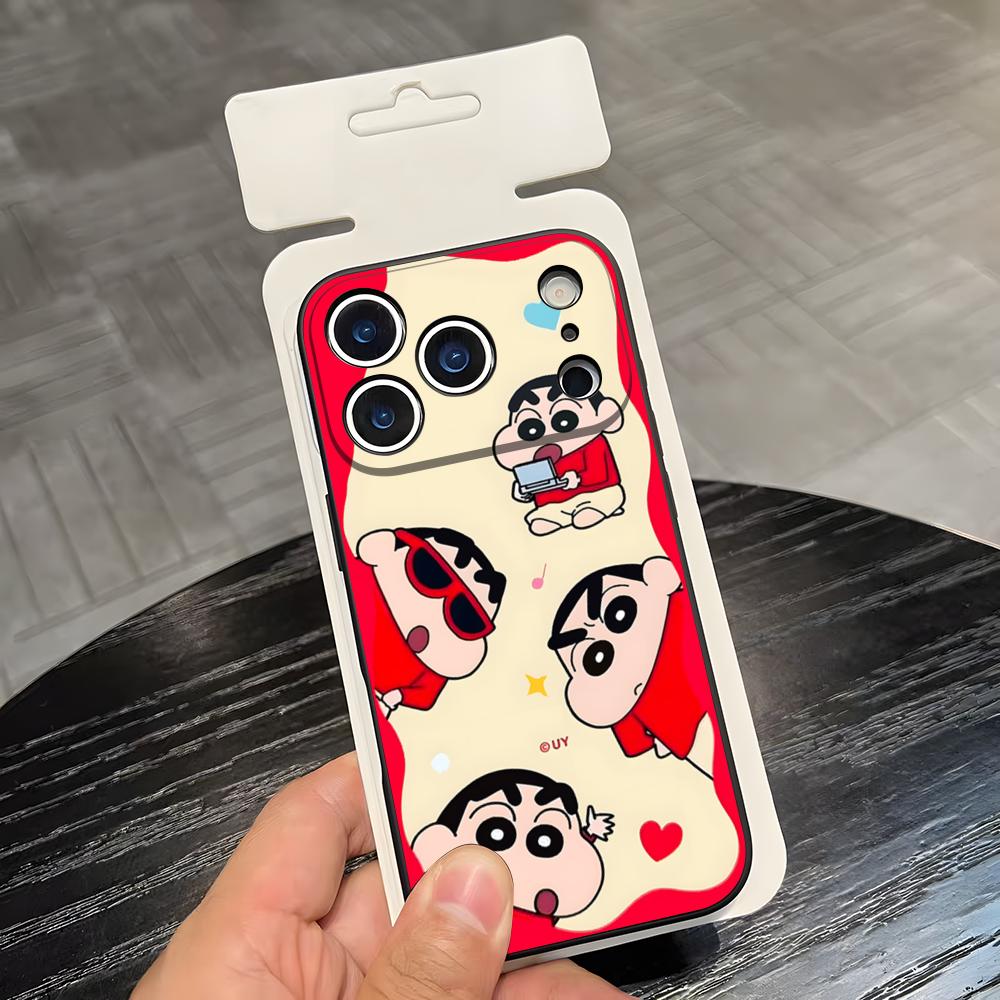 C-Crayon S-ShinChan Phone Case For IPhone 17 Air 16 E Pro Max 15 14 13 Mini 12 Pro 11 Max Plus Black Soft Shell