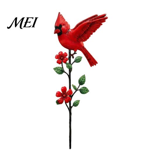 Grandma Memorial Tributes Red Bird Garden Stake, Metal Yard Art Hand Painted Lawn Flower And Ornament for Patio Pathway Site Stake