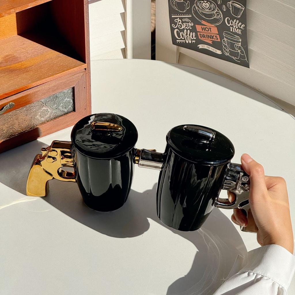Revolver gun cup ceramic explosion-proof military wind mug personalized shape coffee cup large capacity water cup for boyfriend