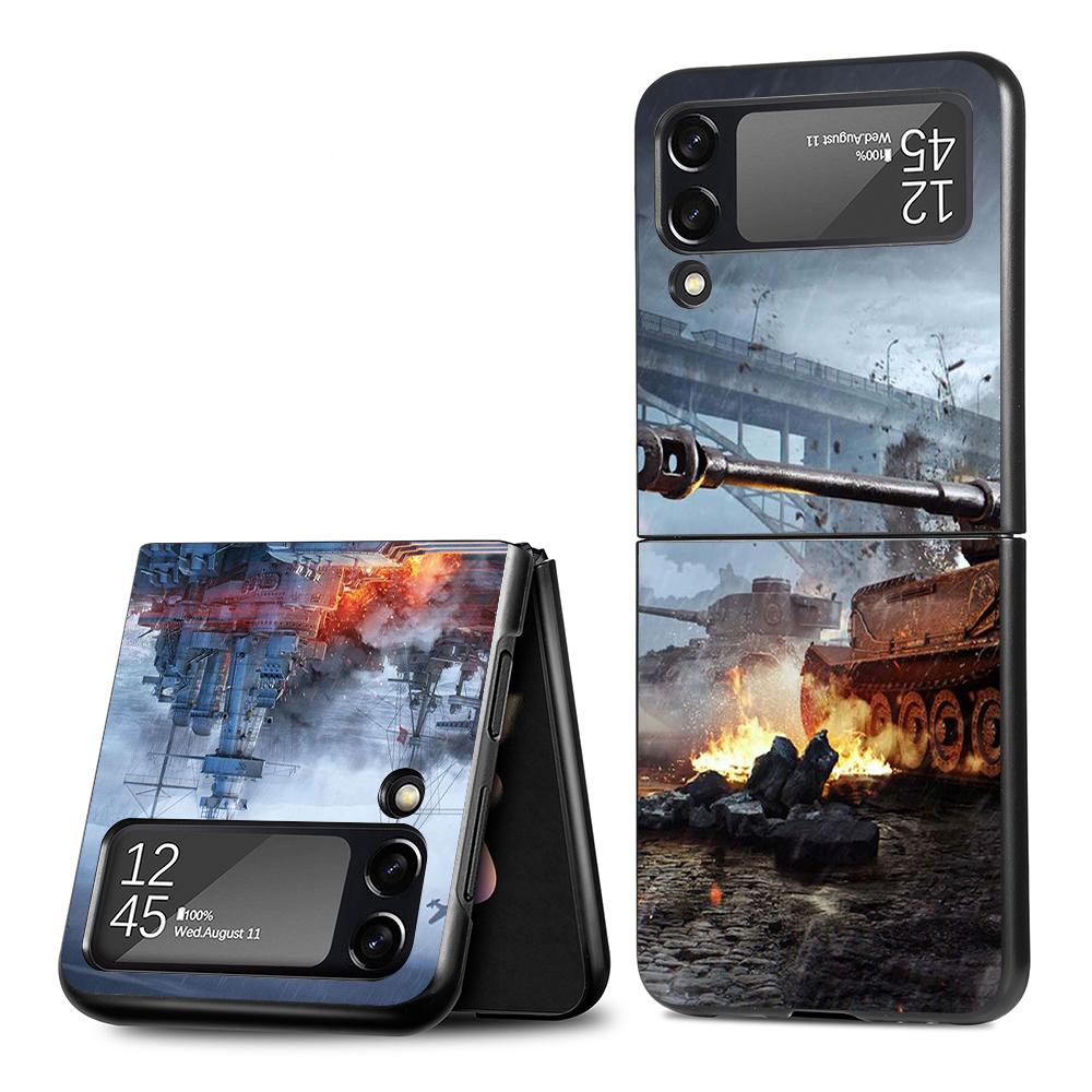 Чехол для мобильного телефона Tanks Fighter Warship для Samsung Galaxy Z Flip4 Flip3 5G, черный чехол Z Flip 4 3, роскошный жесткий чехол из ПК Zflip3
