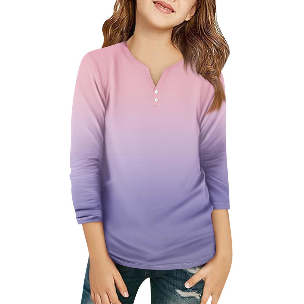 Детская футболка с рукавом 3/4, повседневная футболка с принтом, круглый вырез, блузка-пуловер