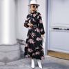 YYFS Women's Fashion Flower Pattern Print Long Sleeve High Neck High Waist Casual Dresses
