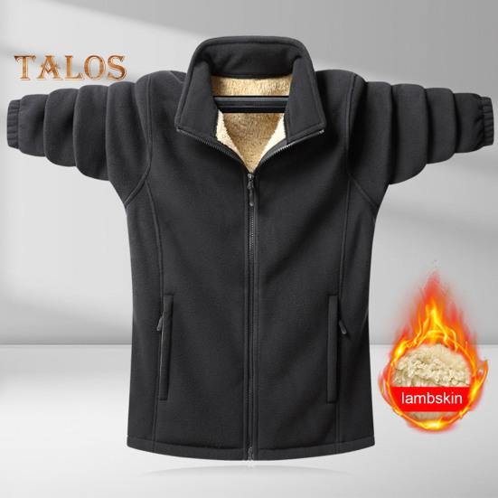 Мужской кардиган, куртка с лацканами, длинный рукав, флисовое однотонное пальто с карманами, застежка-молния, осенне-зимняя утепленная верхняя одежда