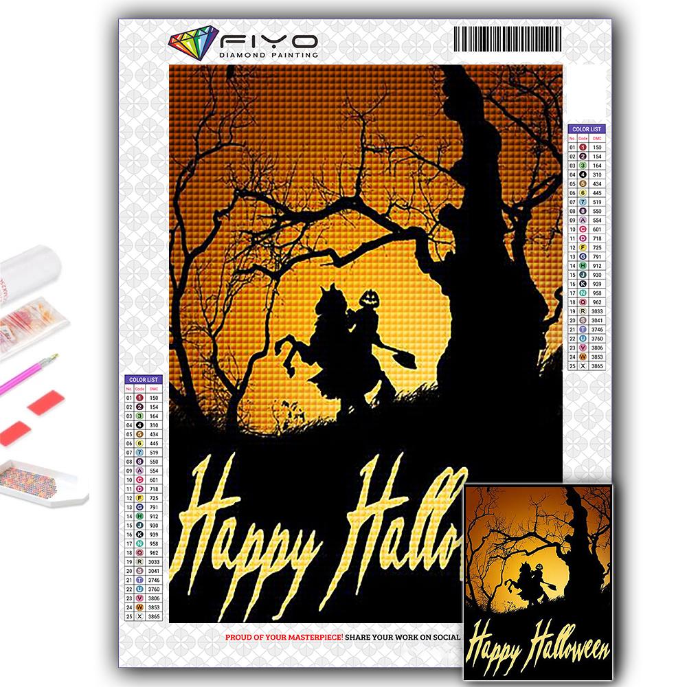 DIY 5D Diamond Painting Halloween Pumpkin And Witch Castle Cross Stitch Kit Full Drill Embroidery Mosaic Art Picture of Rhinestones Gift