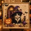 DIY Bead Art Crafts Halloween Witch Hat Cat 3D Pearl Painting Kit with Frame Hand-Pasted Craft for Adults Relaxing Handmade Kits Mosaic Home