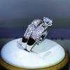 Fashion Classic Double Ring White Zircon Six-Claw Ring  Sterling copper For Ladies Party Reception Wedding Jewelry Gift