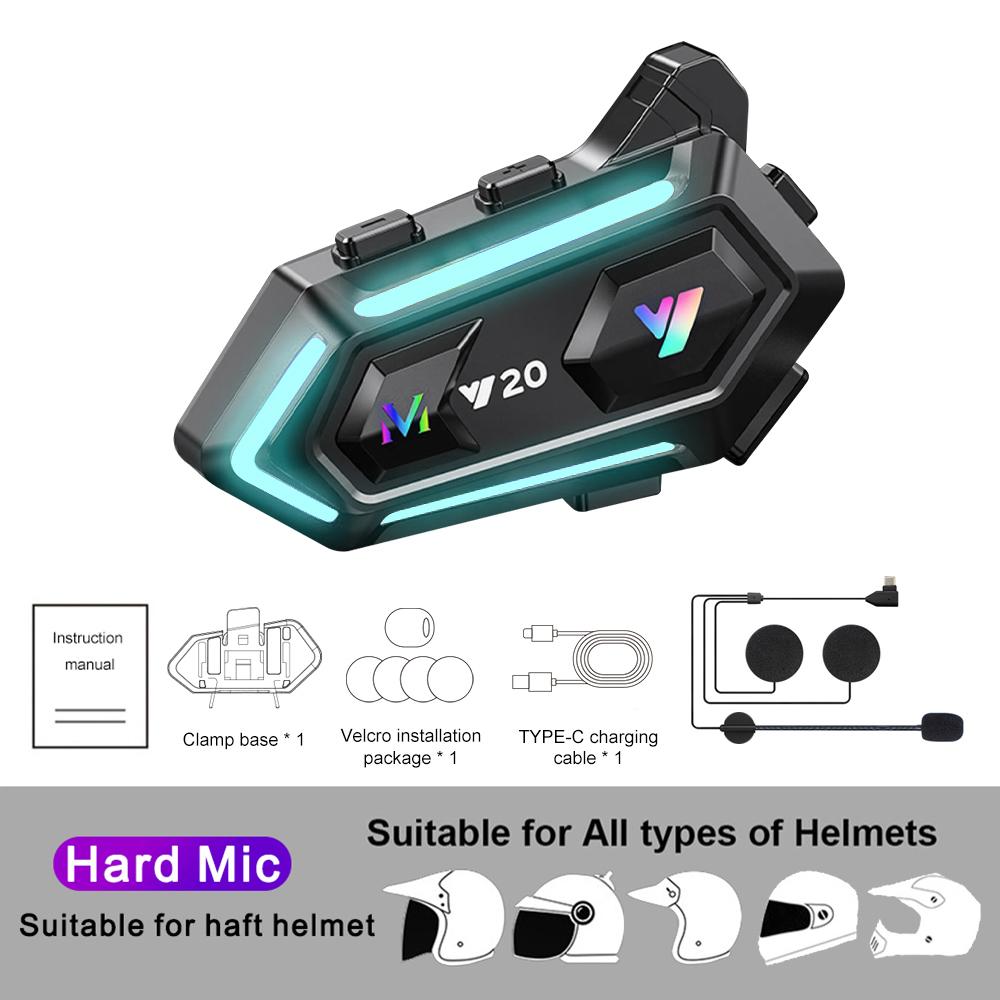 Y20 Мотоциклетный шлем Bluetooth гарнитура BT5.3 Handsfree Call Беспроводной шумоподавление Водонепроницаемые наушники с RGB подсветкой
