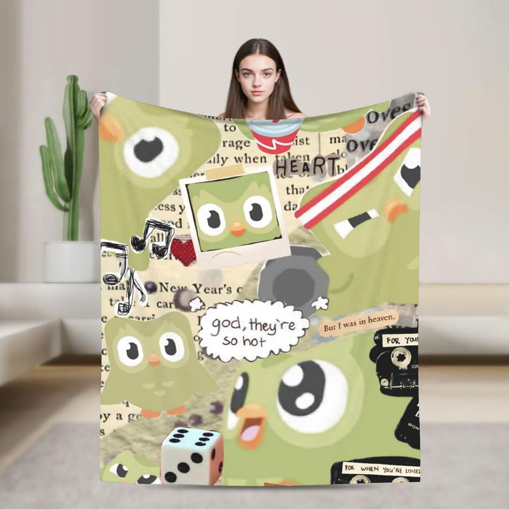 Duolingos Owl Duo Flannel Blanket  Soft Warm Bedding Throws for Couch Bed Camping Comfortable Bedspread Sofa Bed Cover