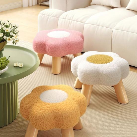 Цветочный табурет с деревянными ножками, подушка из облачного бархата, подставка для ног, табурет для гостиной, спальни, дивана, софы, под стол, мягкое сиденье, туалетный табурет