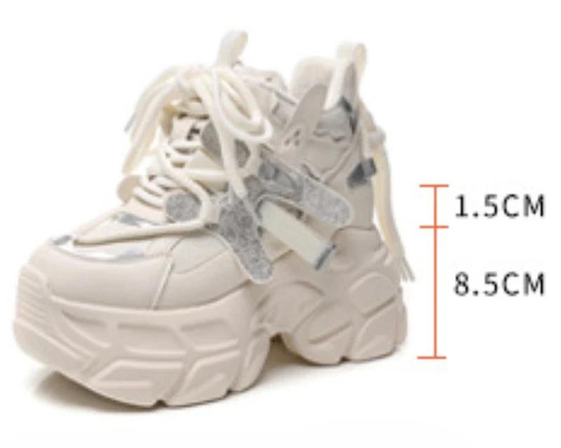 Мода 10см Микрофибра Натуральная Кожа Вулканизированные Массивные Кроссовки Платформа Танкетка Модная Весенняя Обувь Ботильоны Женские Осень