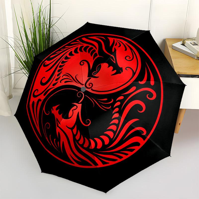 1pc Yin Yang Dragons Automatic Open/close, Heavy-Duty Iron Frame & 8-Rib structure, Compact Folding Umbrella for Women/Men, All-Season Travel, 191