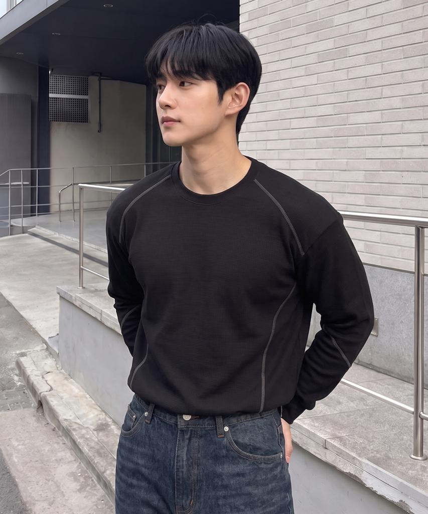 HERVINO Waffle Stitch Long Sleeve [Black]
