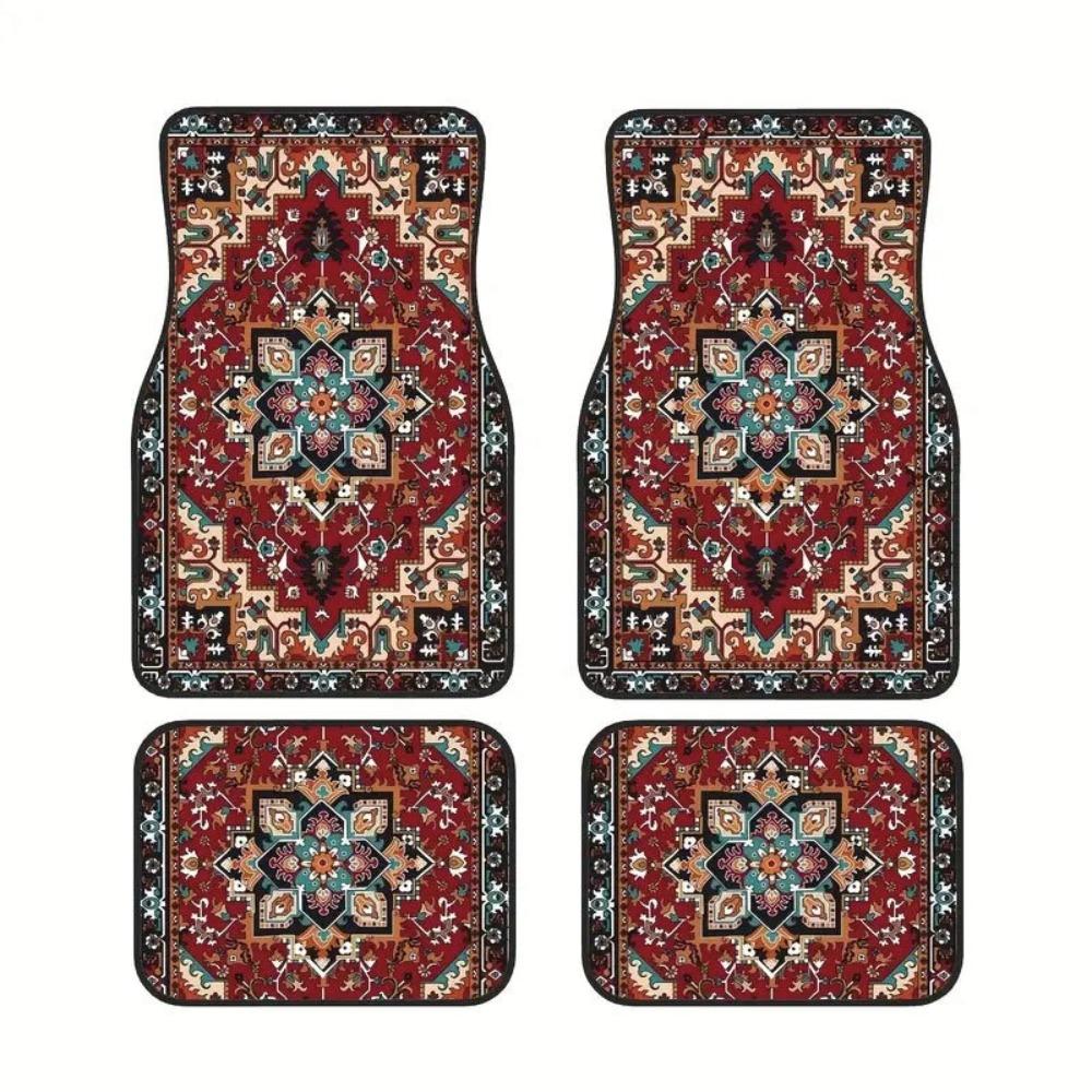 4Pcs Heavy Duty Persian Carpet Bohemian Car Floor Protector Rugs for Front Rear Seats