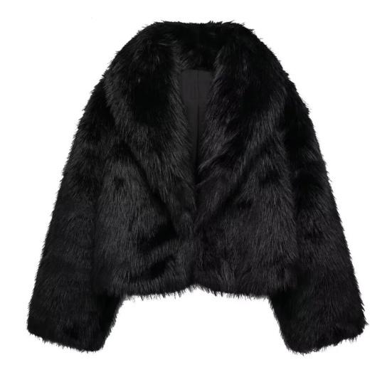 Осень-зима Женский кардиган Пальто Искусственный мех Утолщенный плюш Отложной воротник Чистый цвет Длинные рукава Однотонный кардиган Куртка