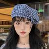 Кепка-берет в клетку в корейском стиле с бантом, женская восьмиугольная кепка, крутая женская шляпа художника, для улицы