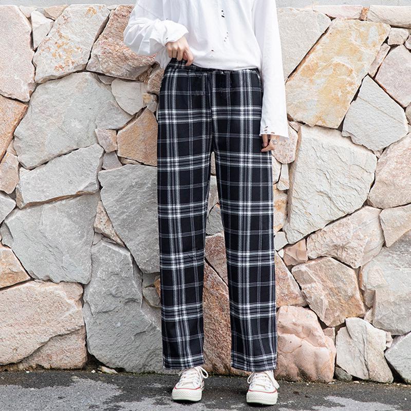 Черно-белые брюки в клетку, женские маленькие весенне-осенние свободные брюки с высокой талией, прямые висячие повседневные брюки, широкие брюки для мытья полов