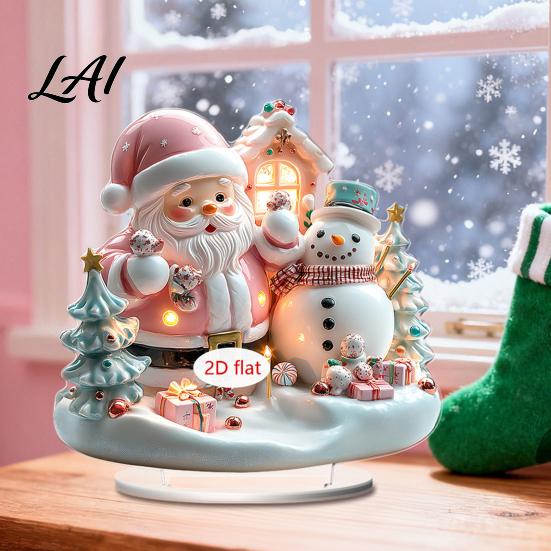 Decorative Acrylic Signs 2D Christmas Angel Figurine with Warm LED Lights Glowing Holiday Tabletop Lighted Decor for Home Living Room Desk