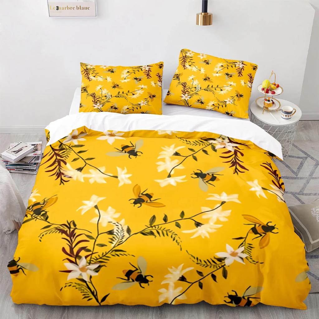Honey Bee Black White Bedding Set Single Twin Double Queen King Cal King Size Bed Linen Set
