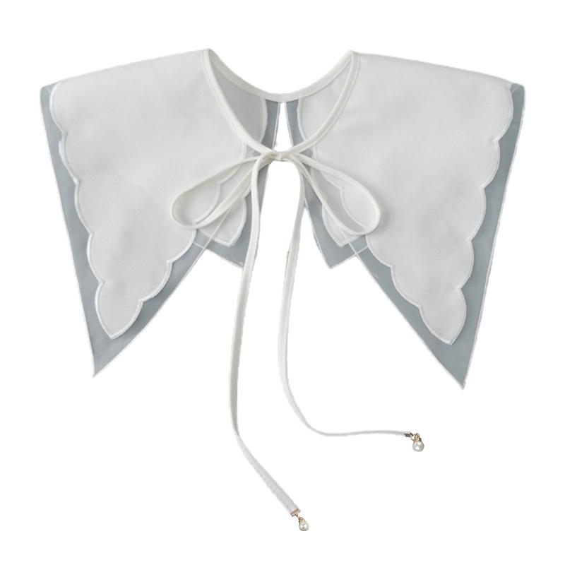 Royal Style Cotton Fake Collar Shawl Wrap Hollow Out Floral Lace Ruffled Trim Necklace Pointed Lapel Blouse Dropshipping