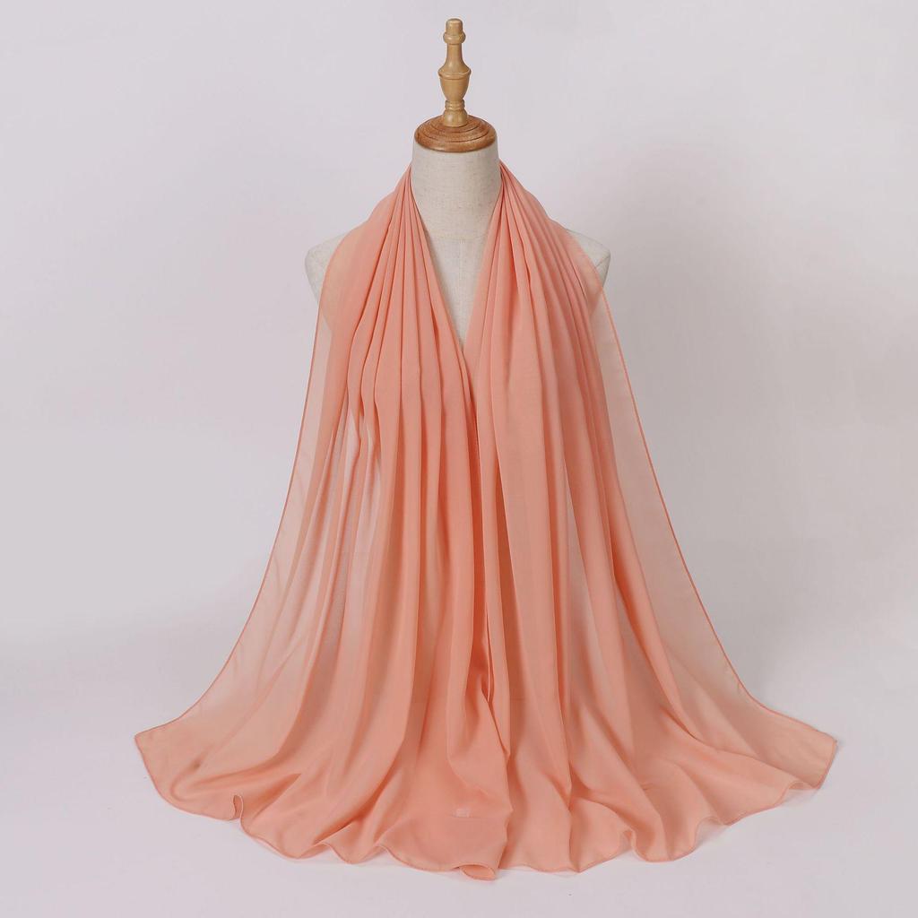 Этнический шифоновый хиджаб-шарф с жемчугом - Однотонный, Длинный стиль для Ближнего Востока и Африки