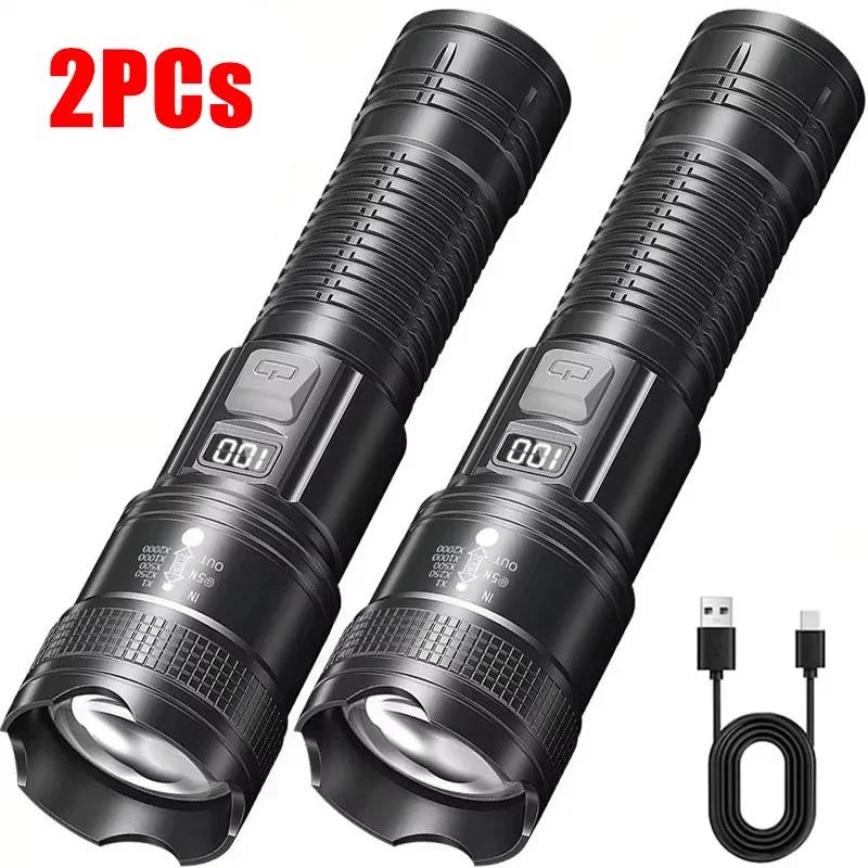 High Strong Power Led Flashlights 300000LM Tactical Torch with Display Light USB Charging Camping Fishing Defensa Zoom Lantern