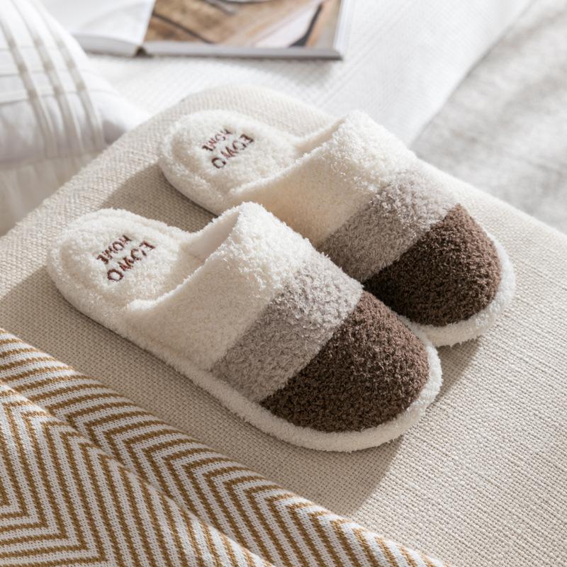 Home Thermal Cotton Slippers Autumn and Winter Couple Indoor Household Thick Bottom Non-slip Home Fluffy Slippers