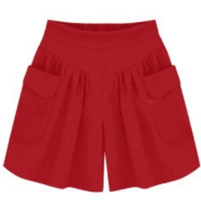 Women's Fashion Summer Spring Loose Casual Solid Color Print Elastic Waist Shorts Beach Shorts Breathable Wide Leg Shorts EMA