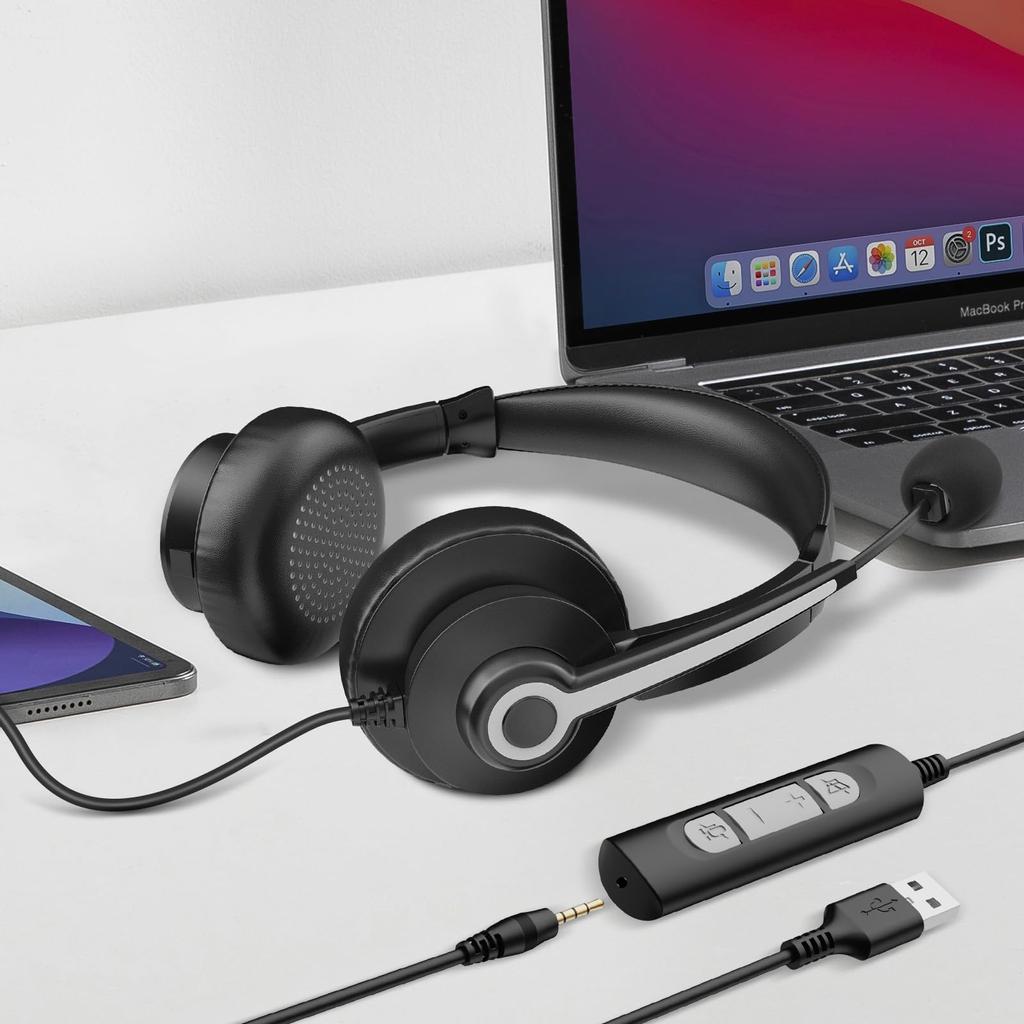 Гарнитура Wantek с бинауральным шумоподавлением, микрофоном, проводной гарнитурой, подходящей для веб-голосовой удаленной работы на дому, профессиональных деловых ПК-наушников