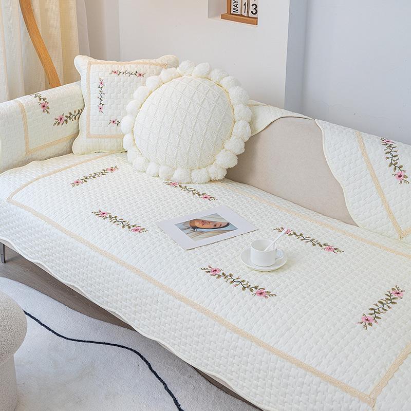 White Sofa Cushion Simple Modern Four Seasons Universal Non-Slip Cotton Seat Cushions Pastoral Style Sofa Cover Cover Cloth