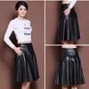 Women PU Leather Skirt Black High Waist  Pleated Skirt Slim Mid-length Plus Size A-line Skirt Autumn Winter