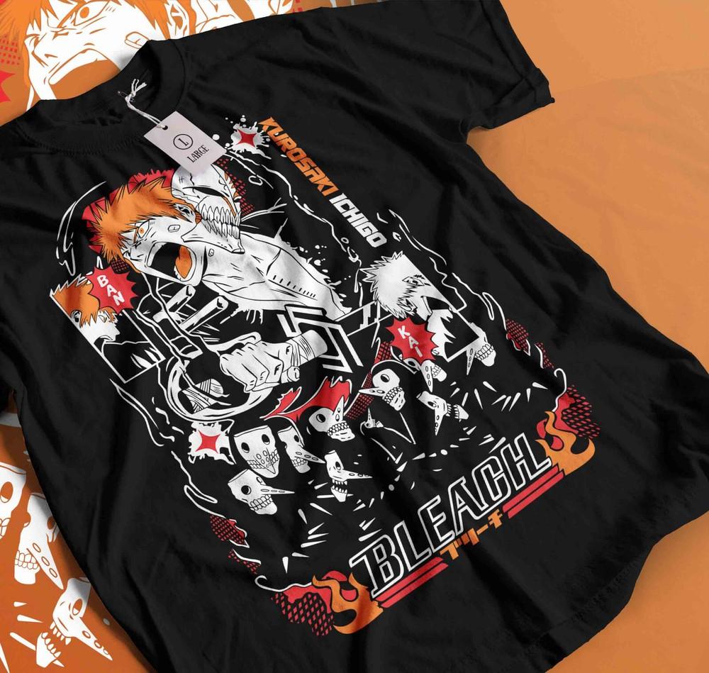 Bleach Ichigo T-Shirt Kurosaki Moon Kawai Anime Manga Black Tshirt Tee ALL 506