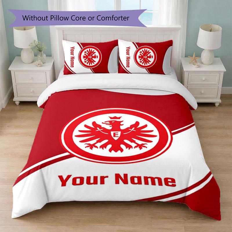 Eintracht Frankfurt Custom Name Text Bedding Set 1 Duvet Cover+2 Pillowcases Soccer Logo Personalized Gift For Special Occasion Bedroom Decor
