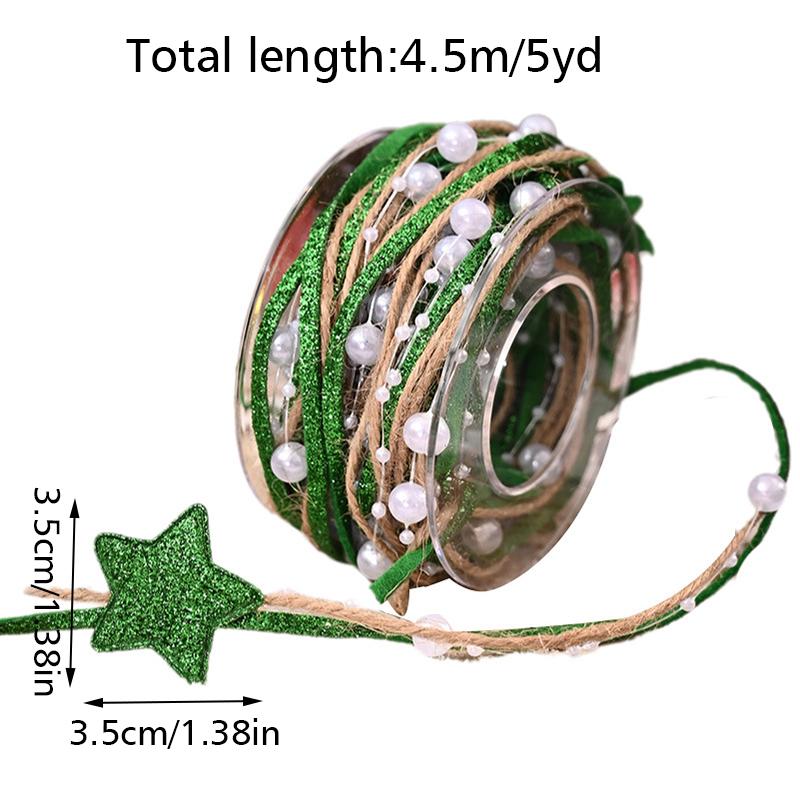Рождественский дизайн с блестящими звездами, многофункциональный дизайн с жемчужной цепочкой, роскошная тесьма, подарочная упаковка, многослойный блеск, 5 ярдов