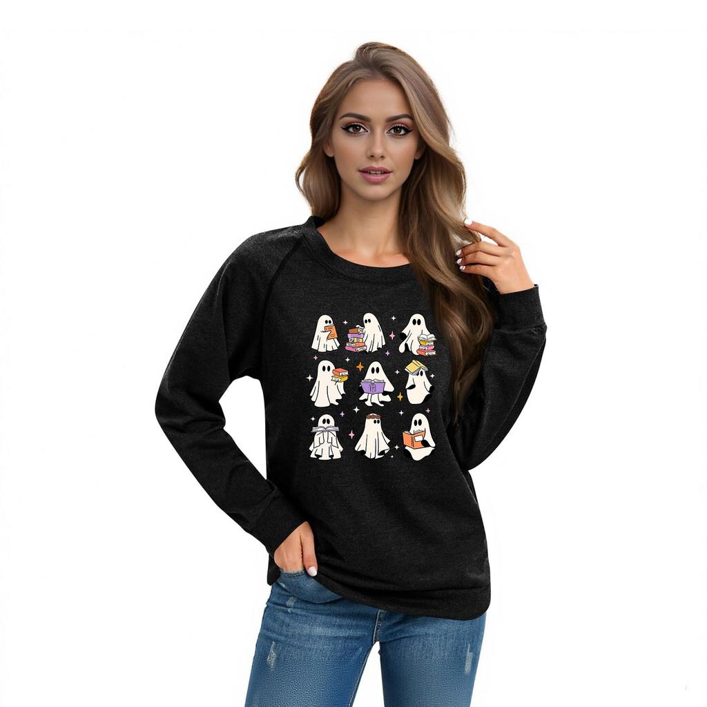 Women's Casual Raglan O-neck Long Sleeve Halloween Print Top