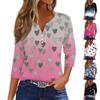 Женская модная повседневная футболка с V-образным вырезом и декоративными пуговицами на День святого Валентина с рукавом три четверти
