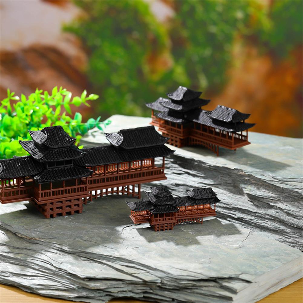 Covered Bridge Ornaments, Miniature Covered Bridge Model, Simulated Small Antique Architectural Model Landscape Ornament For Bonsai Decor