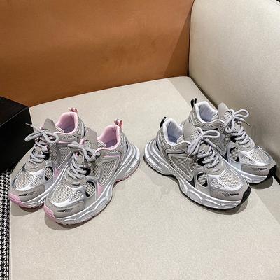 Туфли на платформе Dad Shoes, женская весенняя новая серебристая дышащая универсальная легкая спортивная и досуговая обувь