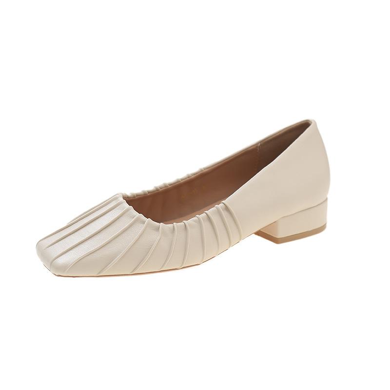 Fashion Retro Design Pleated Single Shoes 2024 New Square Headed Mary Jane Simple Women's Shoes Daily Commuting Zapatillas De Deporte